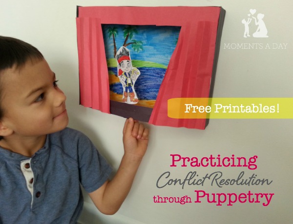 Ideas for practicing conflict resolution using free printable puppets from Disney Junior