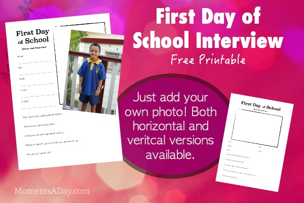 First Day of School Interview  Free Printable