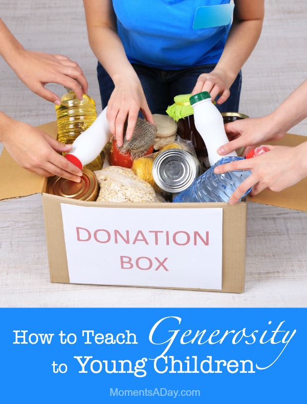 Ideas about how to teach generosity to young children including advice from several mothers