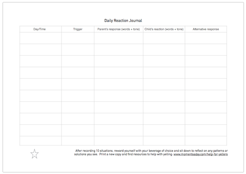 Daily reaction journal free printable to help yellers