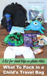 List of what to bring for a child on a long trip whether in the car or on a plane