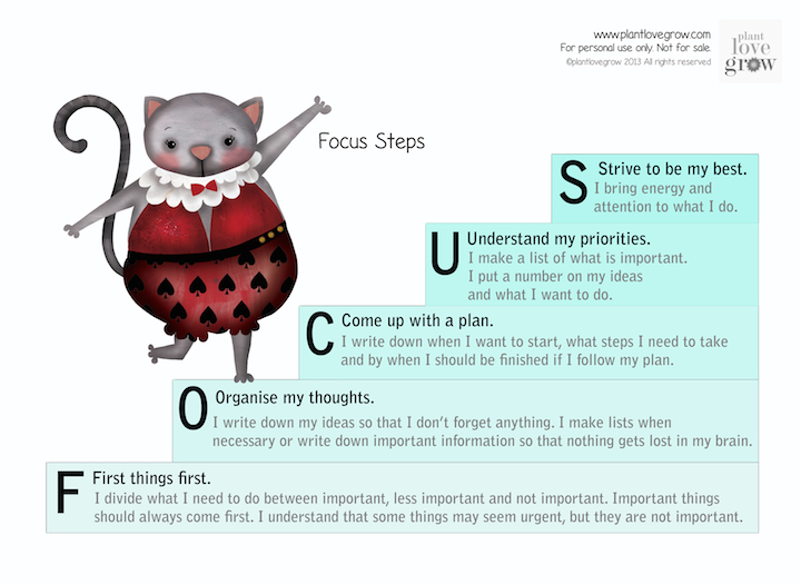 Free printable tools to teach children about how to work on focus