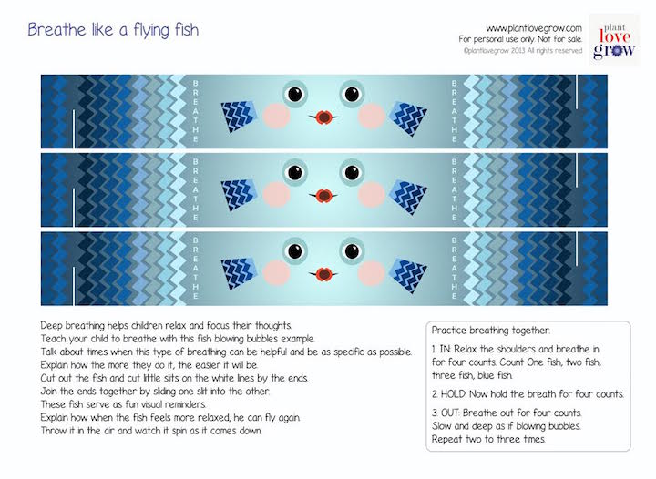 Printable flying fish to learn the value of breathing to calm and refocus