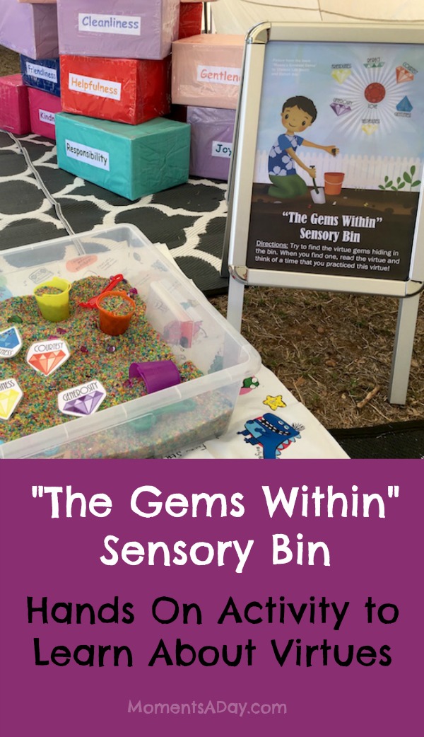 The Gems Within Sensory Bin is a Hands On Activity to Learn About Virtues with free printables